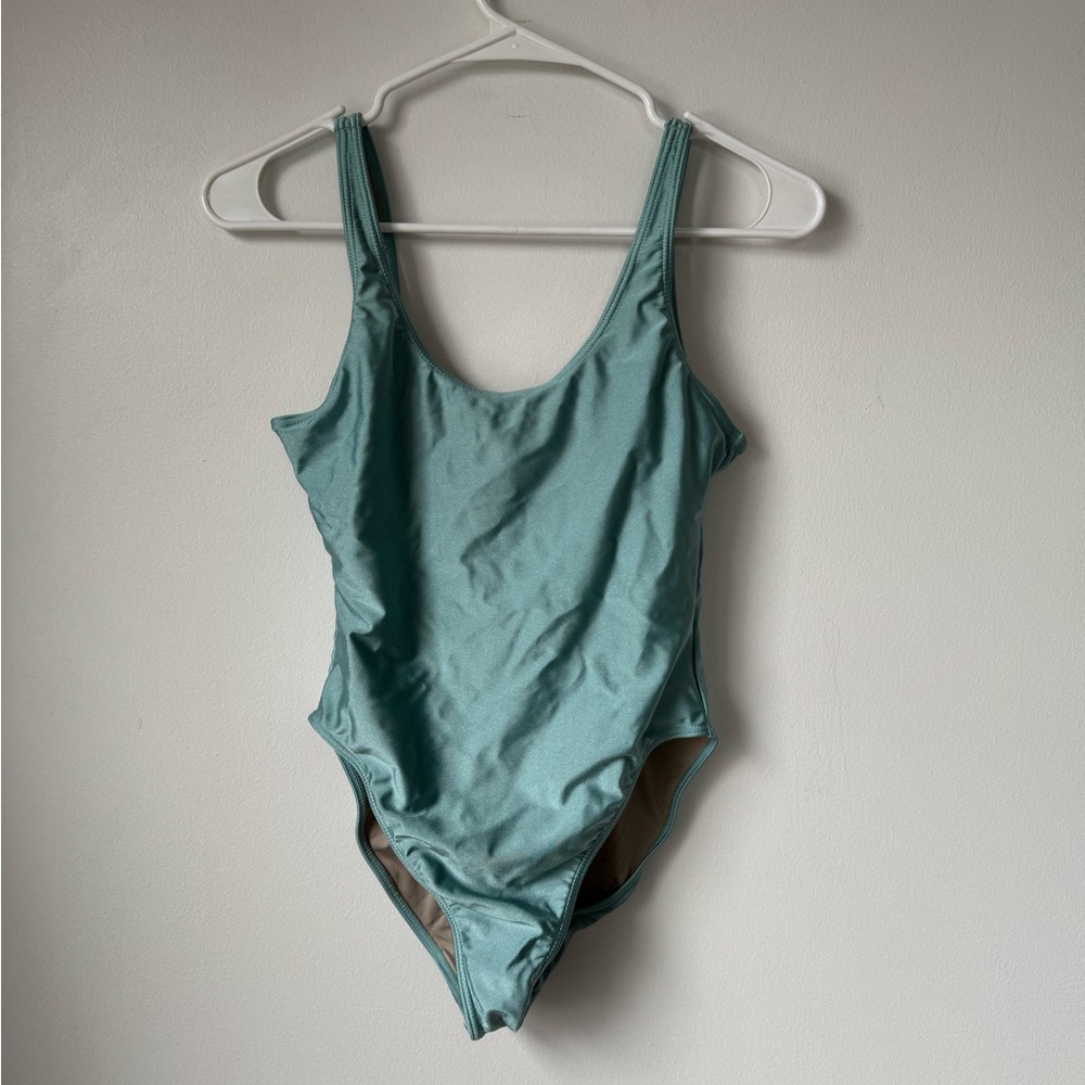 American Apparel Size M Sleek Teal One-Piece Swimsuit - Picture 2 of 6